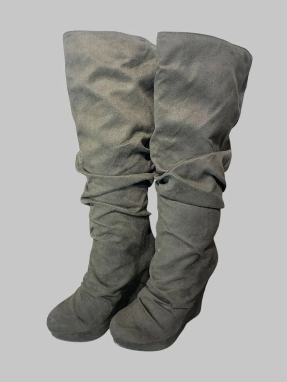 New Michael Antonio Army Green Wedge Slouch Boots sz 7
